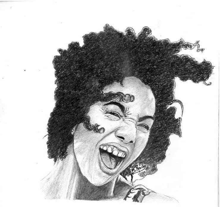 Rising star artwork, drawing of clady with curly hair