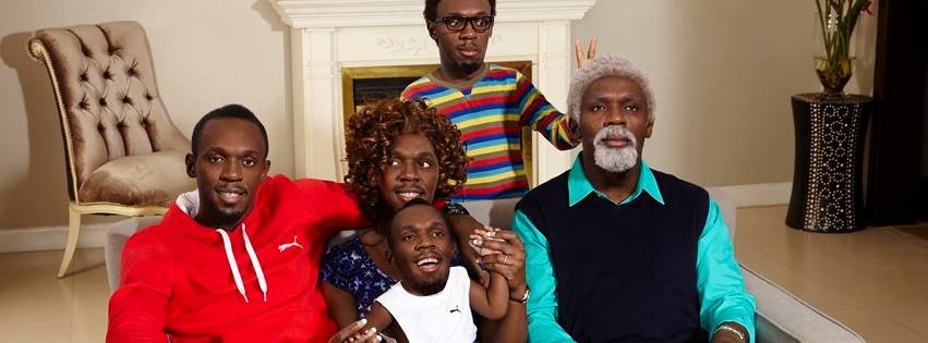 Family made up of Usain Bolt, Bolt mom, Bolt baby, Bolt oldman