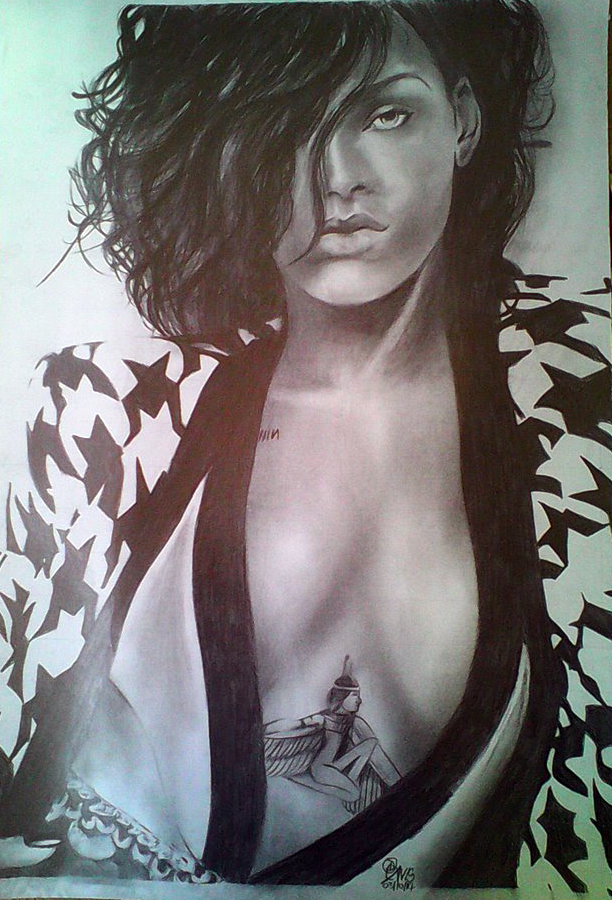 most beautiful picture depiction drawing of Rihanna RiRi