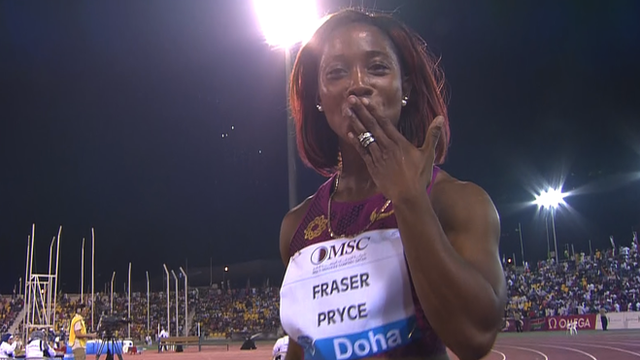 Shelly Ann Fraser Pryce race video wins Doha IAAF Diamond League Doha