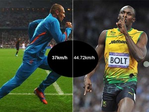 Arjen Robben fastest footballer speed vs Usain Bolt