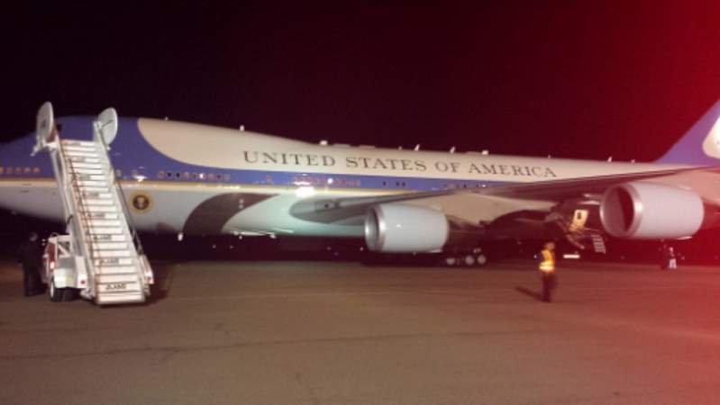 Air Force One in Jamaica on President Obama's first visit to Jamaica - Image via jamaicaobserver.com