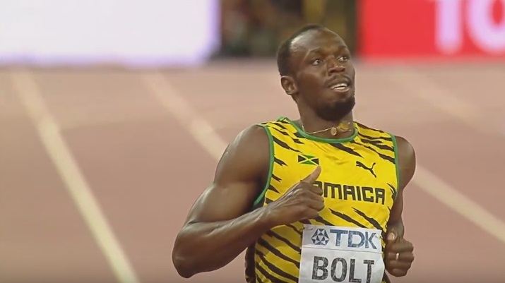 Bolt after winning heat at World Champs via Youtube