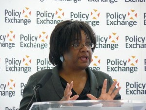 "Diane Abbott MP delivering her keynote speech 'Children and public health putting families at the heart of policy'" by Policy Exchange - Flickr: Diane Abbott MP delivering her keynote speech 'Children and public health: putting families at the heart of policy'. Licensed under CC BY 2.0 via Commons.