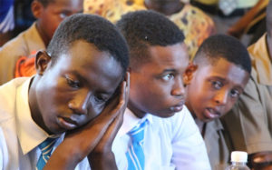 A sombre mood during devotion at St George's College following the death of the school's Manning Cup captain Dominic James