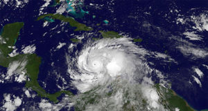 NOAA’s GOES-East satellite captured a visible-light image of Hurricane Matthew on Sunday, Oct. 2. Credits: NASA/NOAA GOES Project</cen